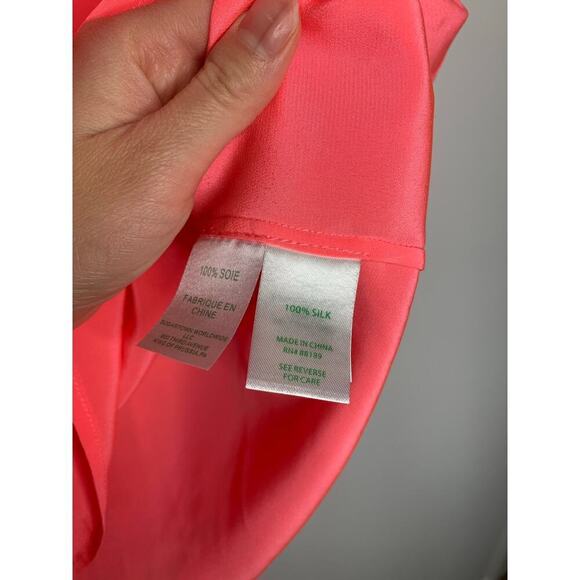 Lilly Pulitzer Stacey Sleeveless Tank 100% Silk in Hot Coral Pink - Picture 5 of 6